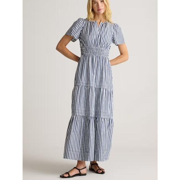 Quince Dresses & Skirts - Quince Womens 100% Organic Cotton Poplin Tiered Maxi Dress Hudson Stripe Large